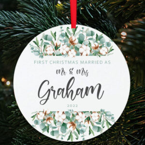 first christmas married floral bauble