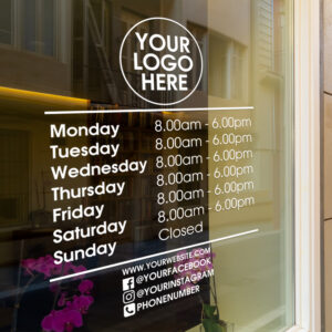 opening times window decal
